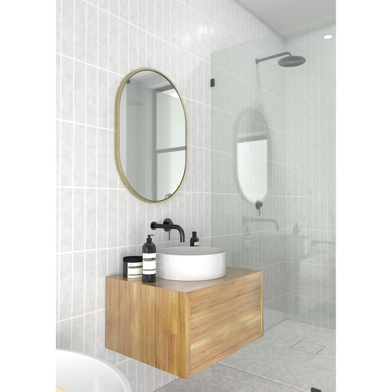 Glass Warehouse 28 in. H x 20 in. W Pill Shape Stainless Steel Framed Mirror