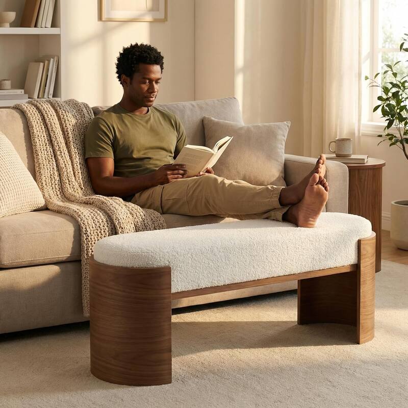 47.24" Upholstered Entryway Bench for Bedroom, Curved Support Legs