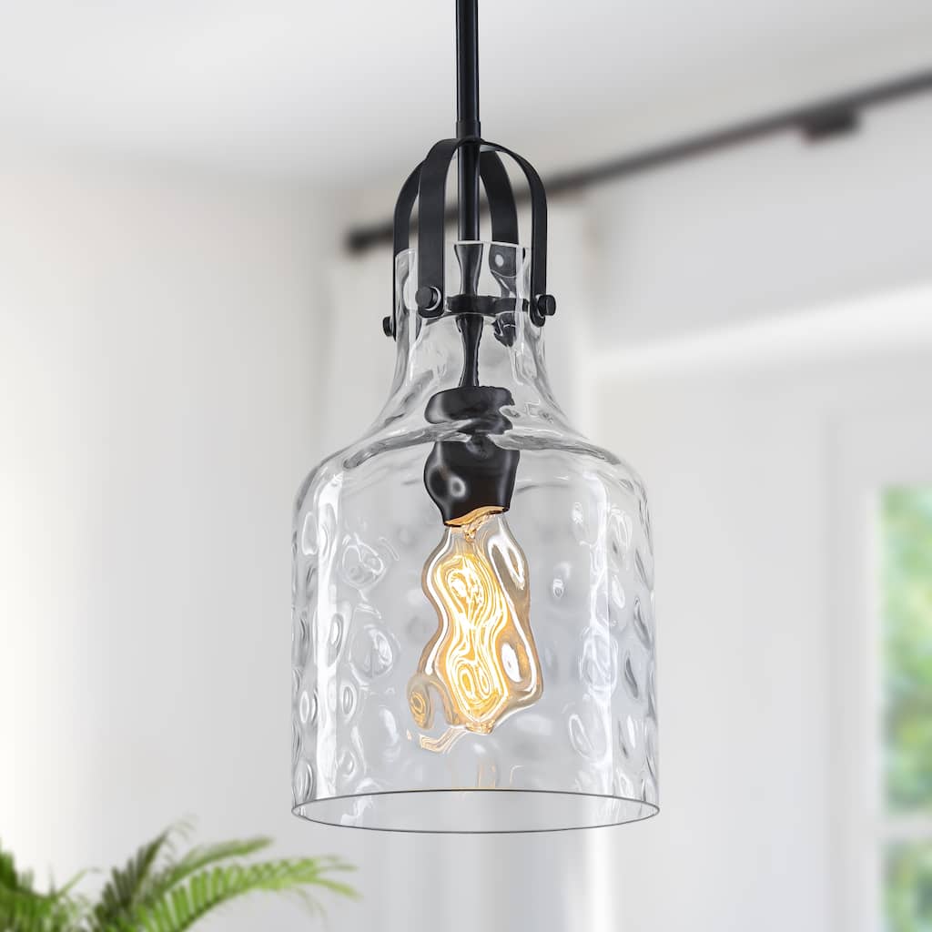 Starsky 1-Light 7.09in. Modern Globe Single Clear Hammered Glass Pendant