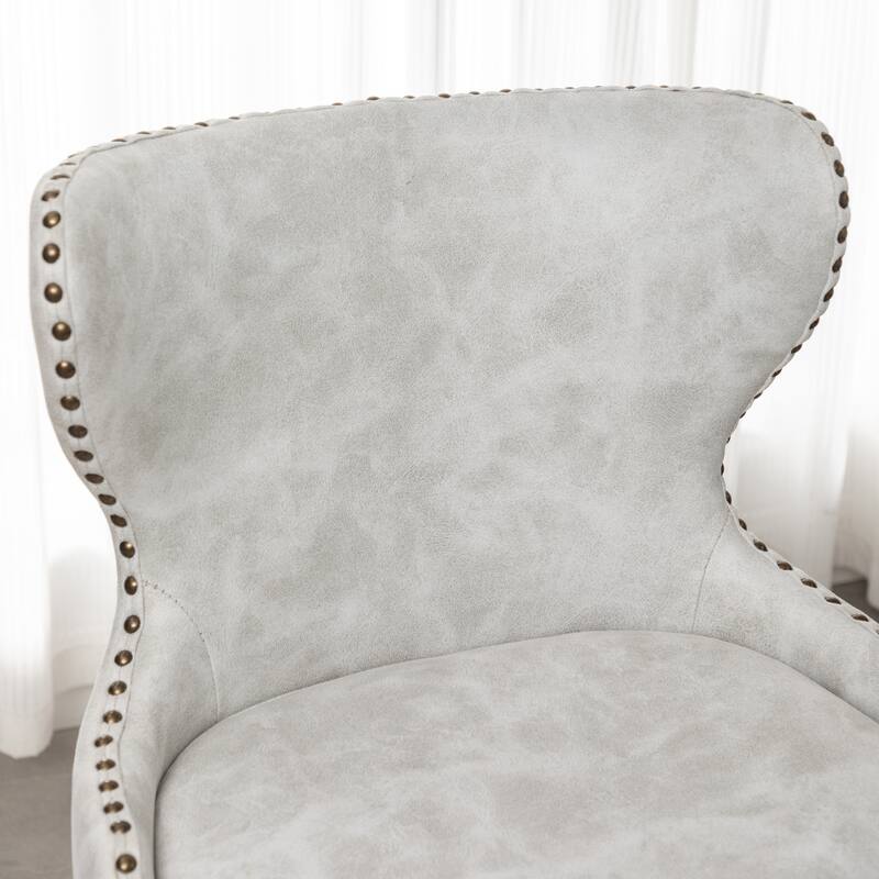 Nailhead Trim High Bar Stool, Faux Leather Bistro Counter Chair with Horn Backrest Kitchen Island Dining Chair, Set of 2