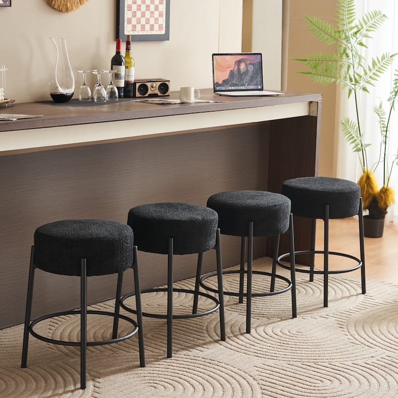 Set of 2 Contemporary Round Upholstered Dining Stools, Bar Stools