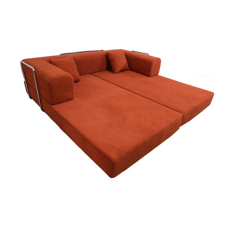 79" Tangerine Corduroy & Foam Double Sofa Bed with Soft Pillows