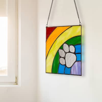 River of Goods 7-Inch Rainbow Paw Print Stained Glass Window Panel - 7" x 0.25" x 7"