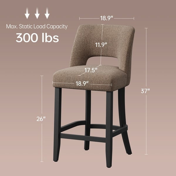 dimension image slide 2 of 6, Upholstered Counter Height Bar Stools with wood legs for Kitchen Island Dining Room