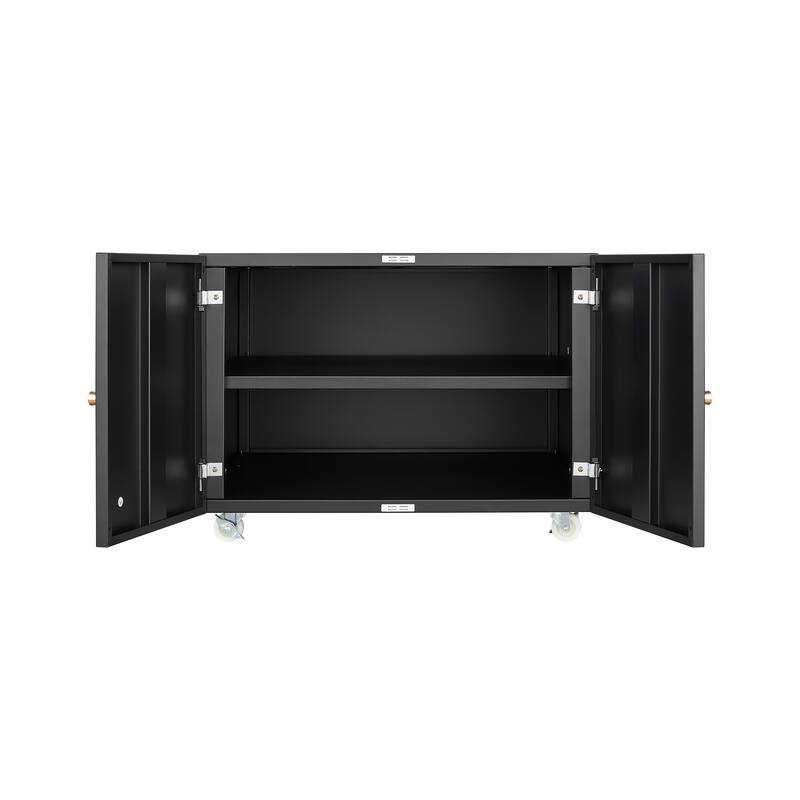 Anmytek Modern Rolling Storage Cabinet Mobile with Wheels Matte Black Accent Multi Purpose Organizer