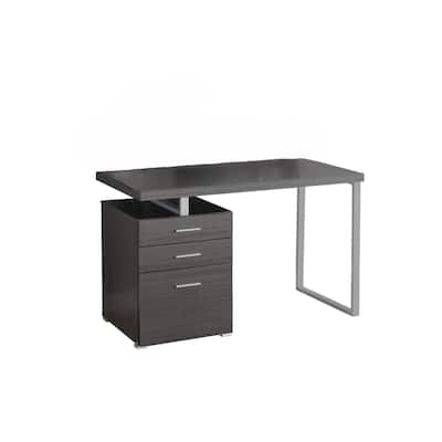 Wood Computer Desk with Drawers and Metal Pedestal Base