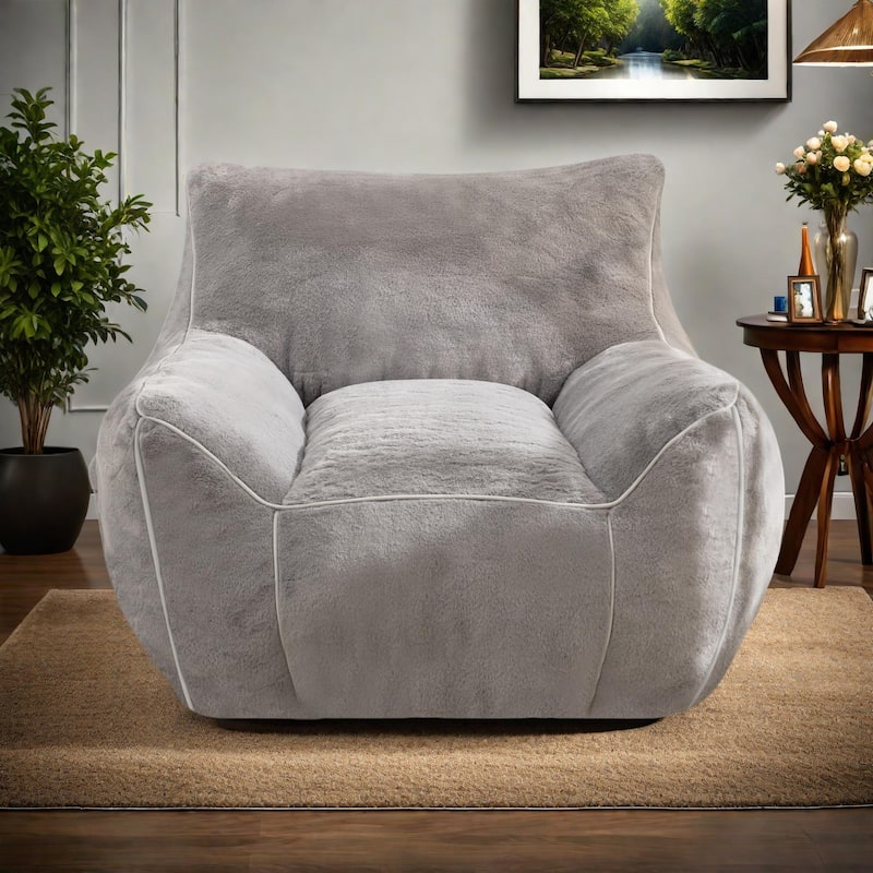 Faux Fur Bean Bag Chair with Back Support, High-Density Shredded Foam Filler, and Versatile Design - Gray