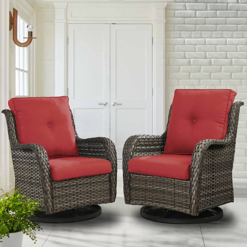 ArcoBay Wicker PE Rattan Outdoor Patio Swivel Glider Chairs with 4'' Olefin Cushions (2-Pack)