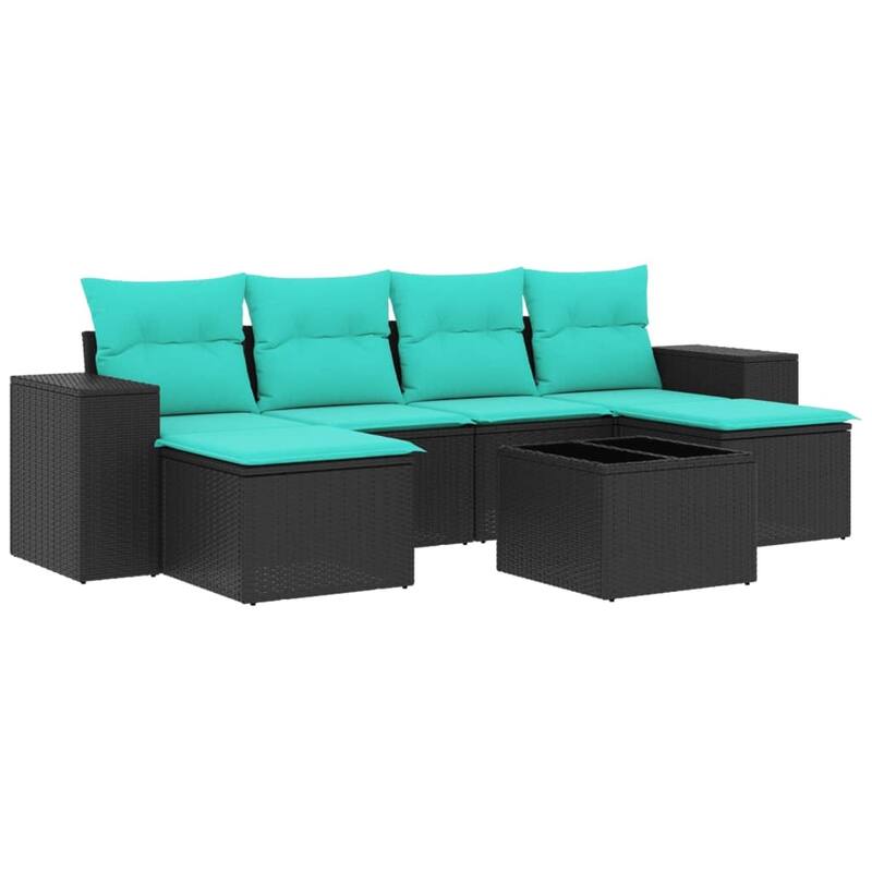 vidaXL 6/7 Piece Patio Sofa Set with Cushions Black/Brown/Gray Poly Rattan - 21.7 x 24.4 x 27.2