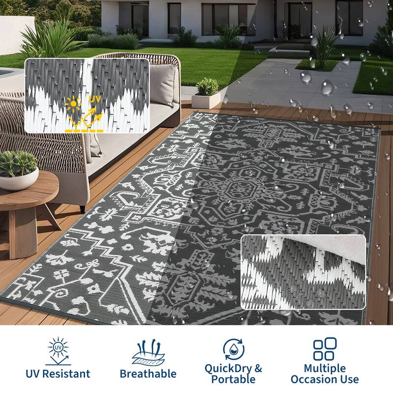 Outdoor Rug Reversible Plastic Straw Rug Outside Outdoor Waterproof Area Rug for Patio Deck Balcony Backyard Beach