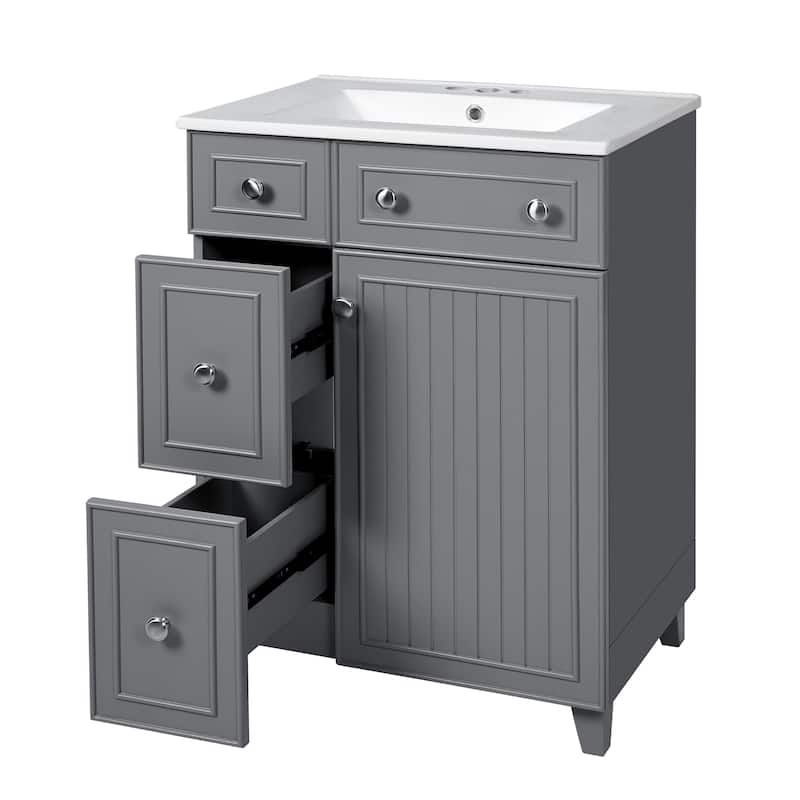 24" Bathroom Vanity Cabinet with Sink, Drawers and Soft-Close Door