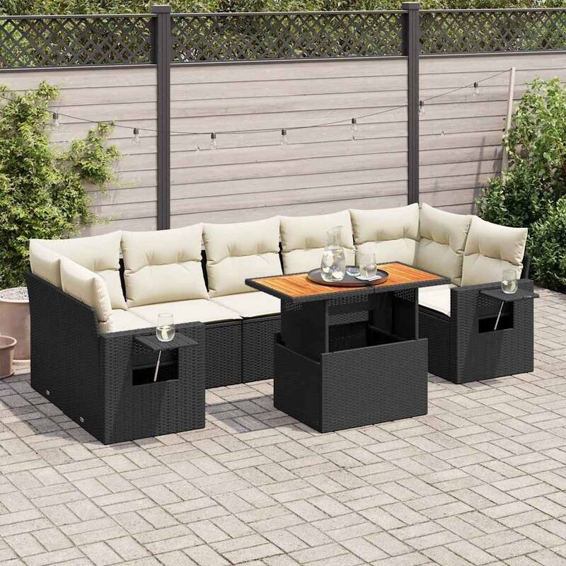vidaXL Patio Sofa Set with Cushions Modular Sofas and Table 8 Piece Poly Rattan - 21.7 x 39.4 x 28.7
