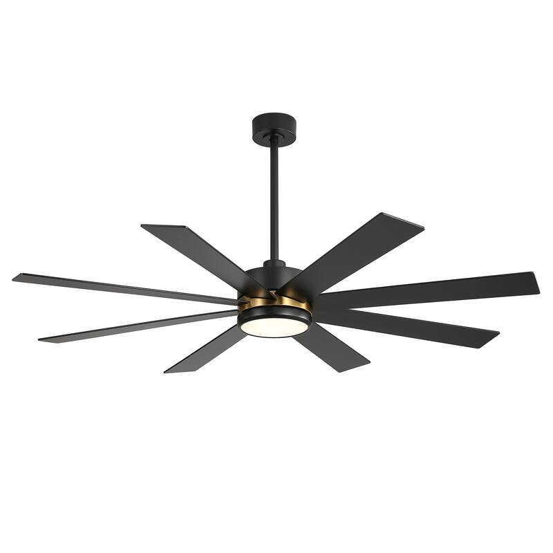 65 Inch 8-Blade Black LED Ceiling Fan with Light and Remote