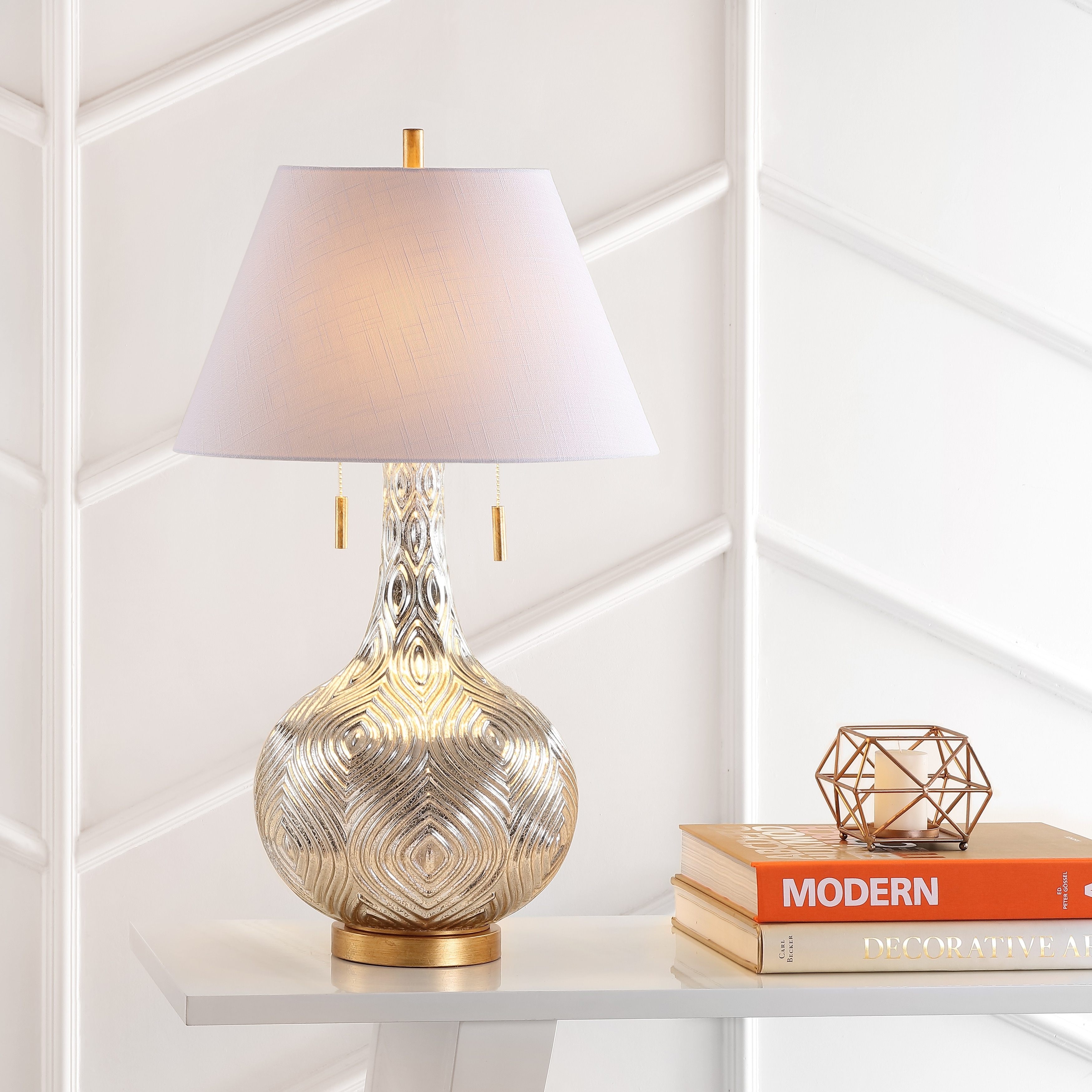 JONATHAN Y Copenhagen 30.75" Gourd Glass LED Table Lamp, Mercury Silver/Gold