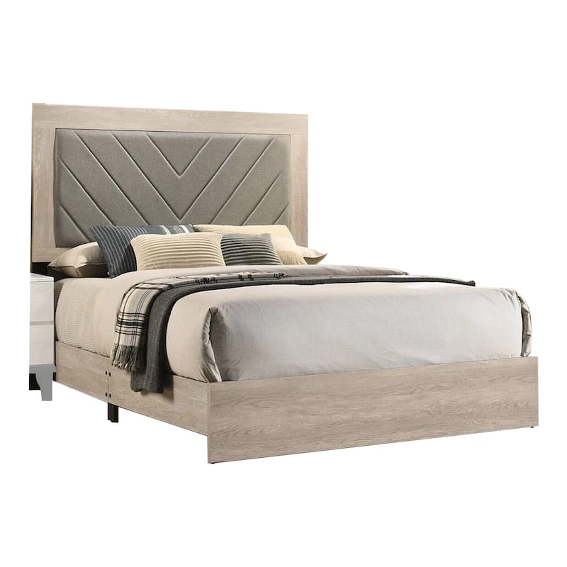 Cato Upholstered California King Bed, Tufted Gray Headboard, Cream ...