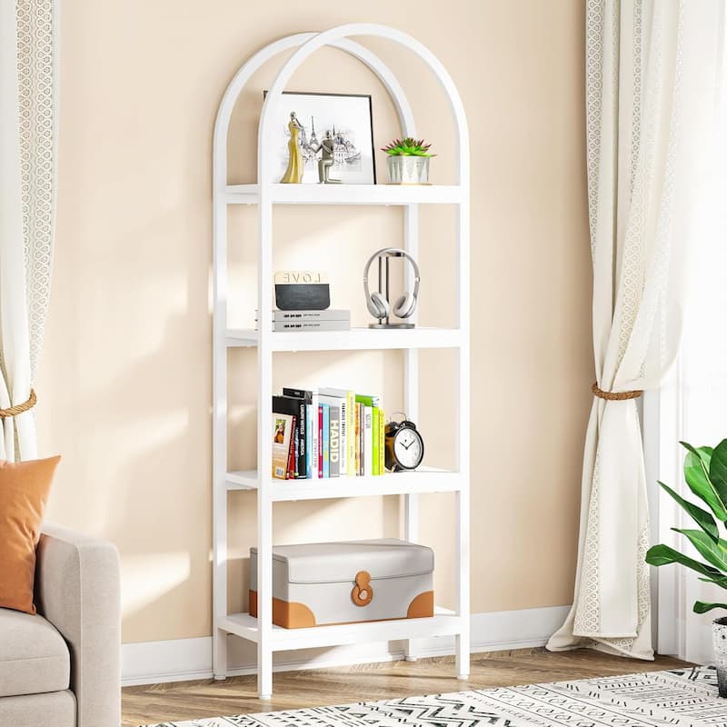4-Tier Industrial Bookshelf, 70.8" Etagere Bookcase Free Standing Ladder Shelf for Living Room, Home Office - White