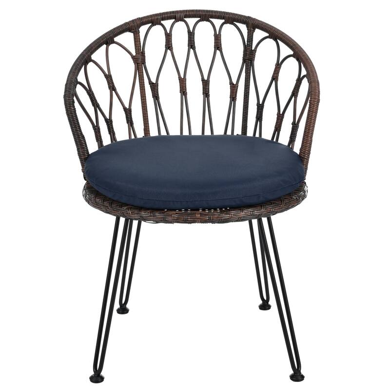 Modern Rattan Outdoor Set with Glass Table & Iron Chairs, Weatherproof