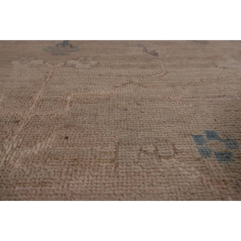 Vegetable Dye Oushak Area Rug Hand-Knotted Beige Floral Wool Carpet - 8'2" x 10'0"