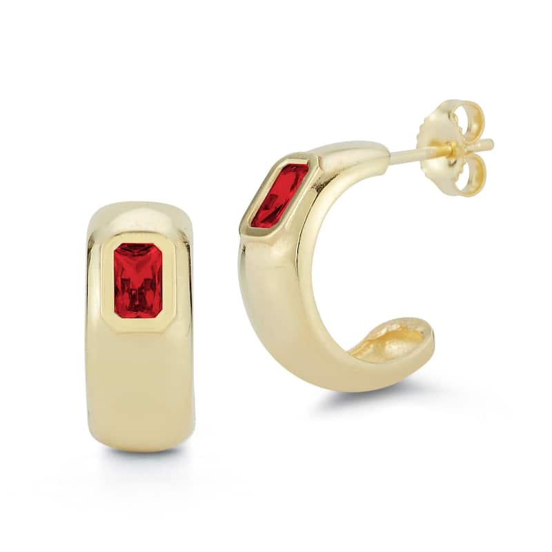 Soleil Sterling Silver Emerald CZ C-Hoop Earrings - Yellow/Red