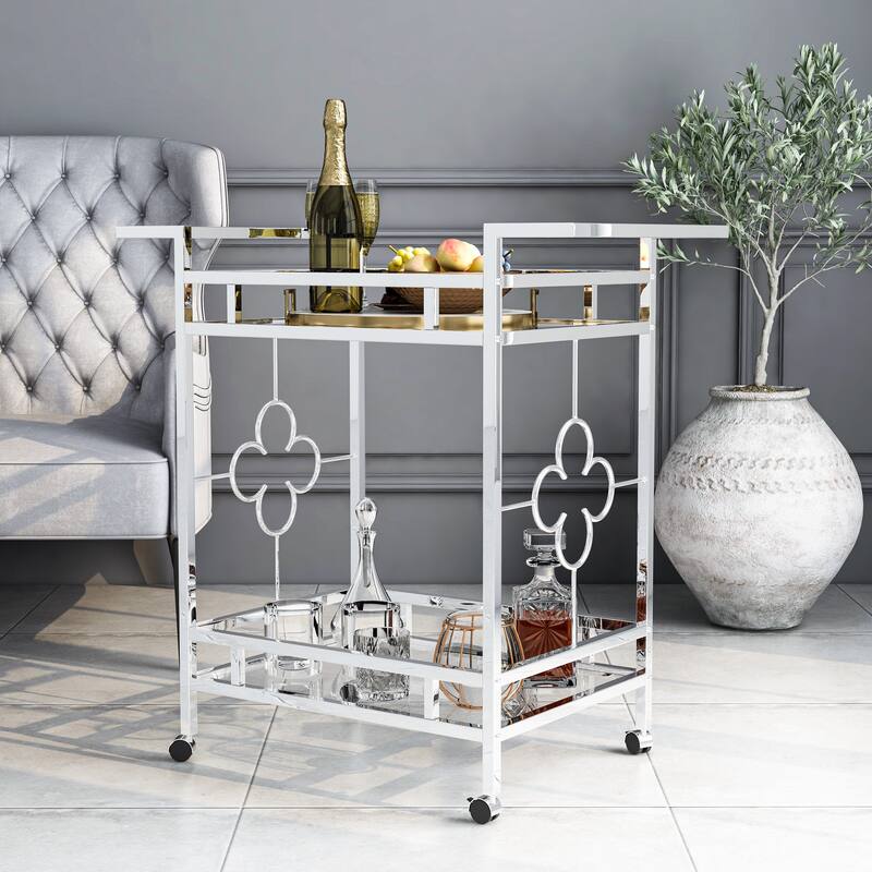 Foroka Contemporary Chrome 2-Shelf Serving Cart with Casters by Furniture of America