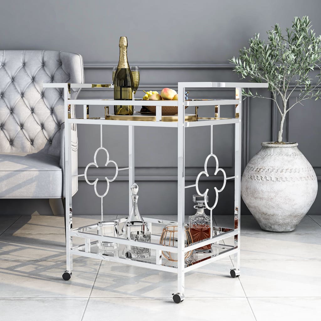 Foroka Contemporary Chrome 2-Shelf Serving Cart with Casters by Furniture of America