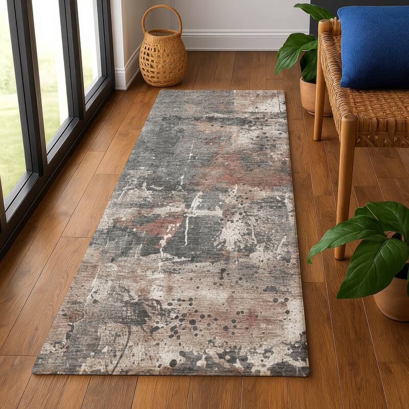 Premium Washable Super Soft Abstract Modern Mayfield Rug - 2'3" x 7'6" - Paprika