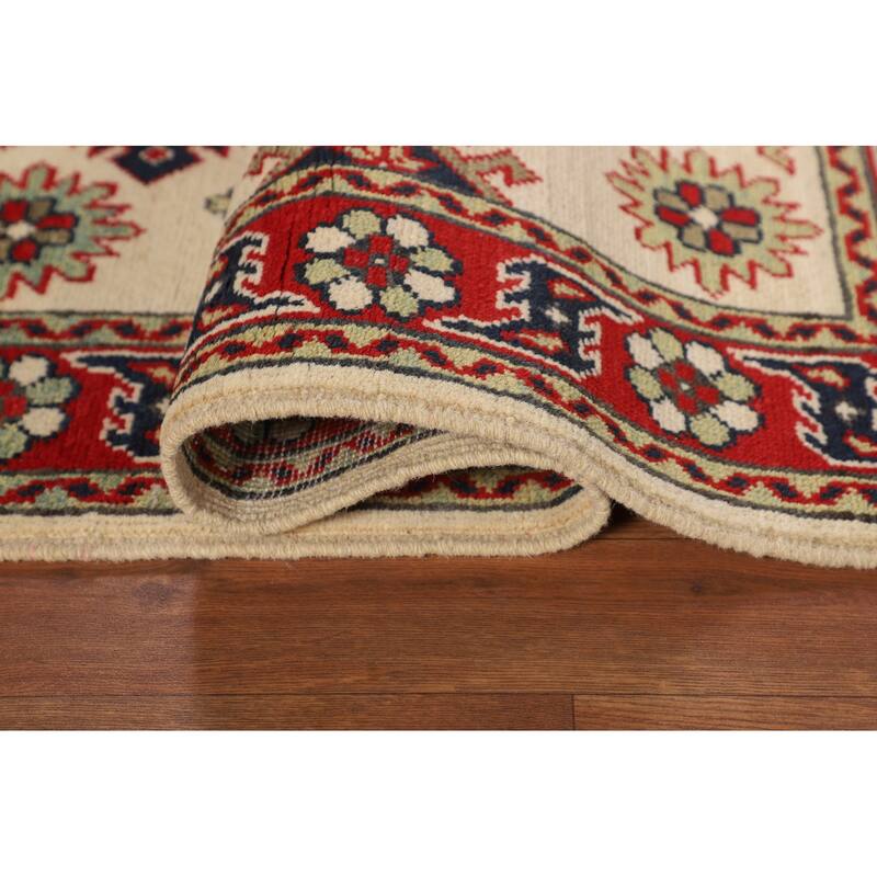 Geometric Kazak Oriental Accent Rug Handmade Beige Foyer Wool Carpet - 2'8" x 4'0"