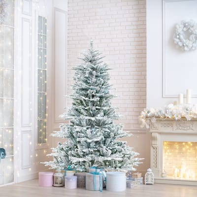 Gymax 6/7/8 FT Snow Flocked Christmas Tree w/ 661/1119/1447 PVC & PE
