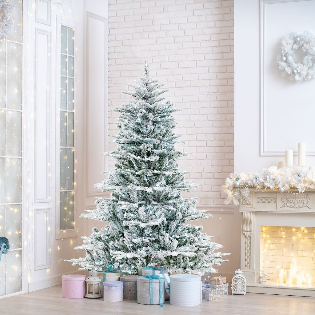 Gymax 6/7/8 FT Snow Flocked Christmas Tree w/ 661/1119/1447 PVC & PE