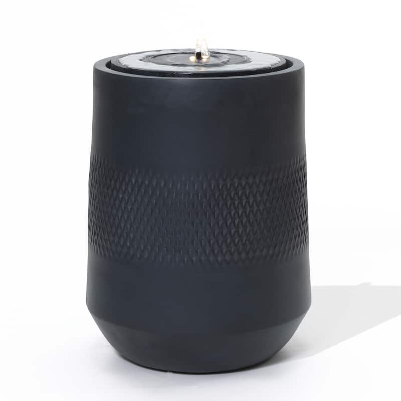 Dark Gray Resin Round Bubbler 23" Tall Outdoor Fountain with Lights, Solar Powered