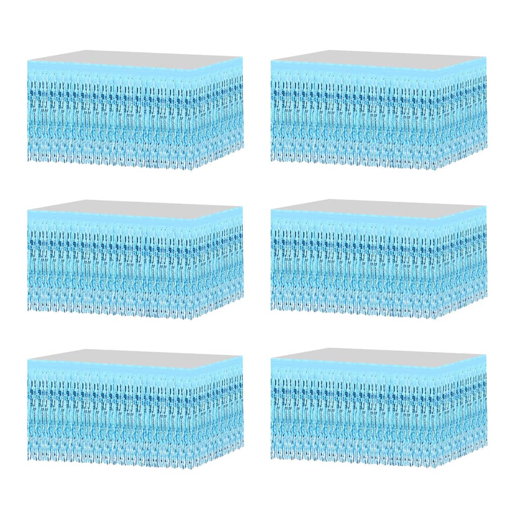 6 Pack 29x108 Inch Light Blue Metallic Foil Fringe Tinsel Table Skirts - Light Blue