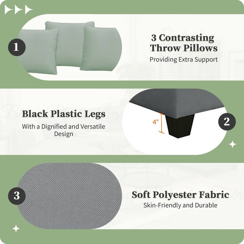 Modular Sectional Sofa with Removable Ottoman, 7 Seats Corner Sectional Sofa, L Shape Fabric Upholstered Sofa with 3 Pillows