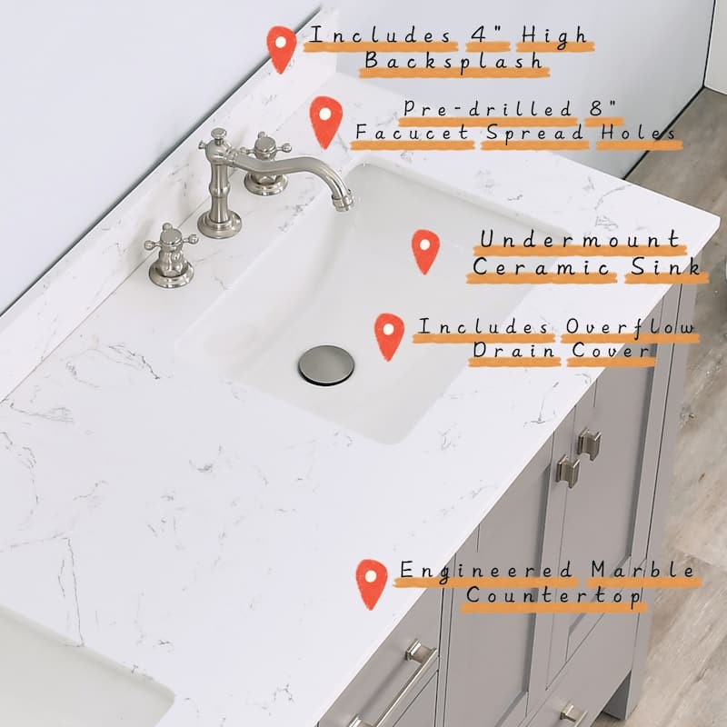 Prismosaic 60 in. Lunar Gray Vanity with Countertop & Splash, Double Sinks