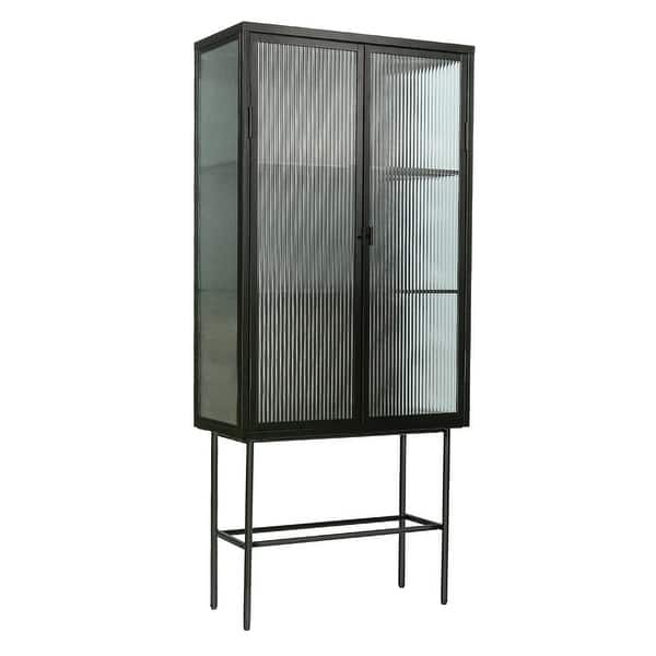 Retro Style Fluted Glass High Storage with Dual Doors Bed