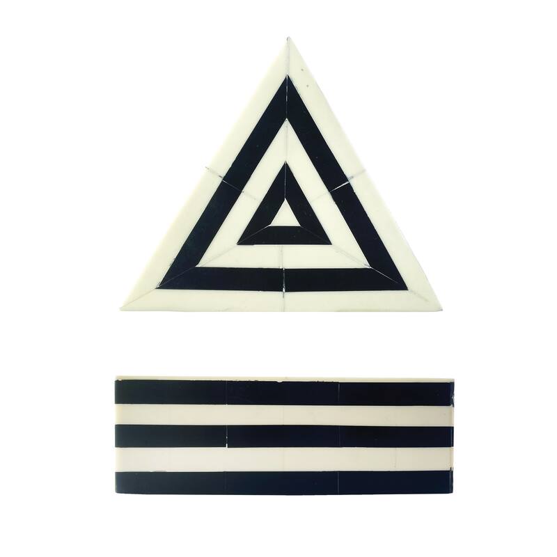 Striped Reclaimed Wood and Resin Triangular Box - 7.0"L x 6.0"W x 2.5"H