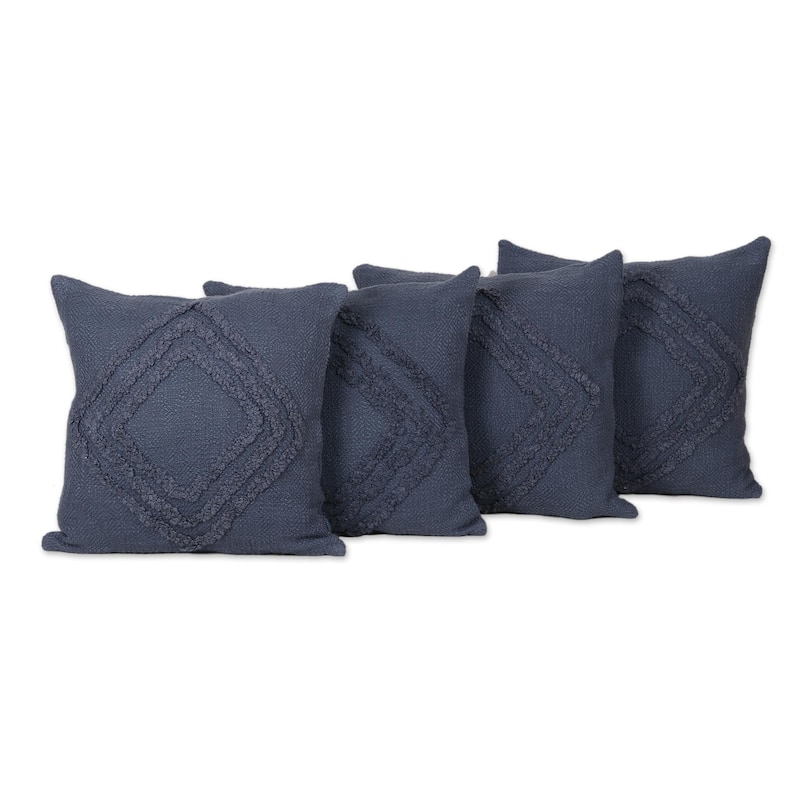 Novica Handmade Blue Clouds Embroidered Cotton Cushion Covers (Set Of 4)