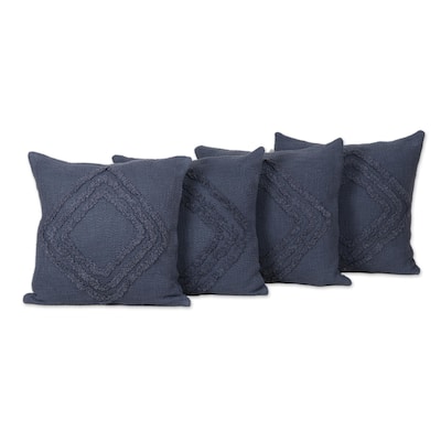 Novica Handmade Blue Clouds Embroidered Cotton Cushion Covers (Set Of 4)