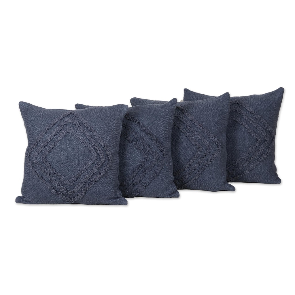 Novica Handmade Blue Clouds Embroidered Cotton Cushion Covers (Set Of 4)