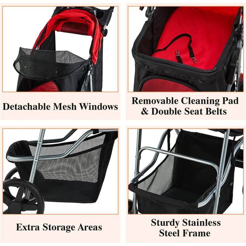 3 in1 Folding Dog/Cat Stroller for Medium Small Pets