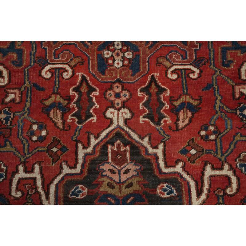 Hand Knotted Oriental 100% Wool Carpet Traditional Medallion Red Heriz Area Rug - 11' 4'' X 8' 3''
