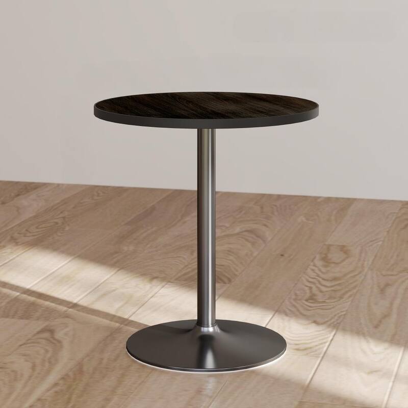 Round Dining Table Work Table with Wood Textured Top, 27.6" Kitchen Table Coffee Table Meeting Table - Black