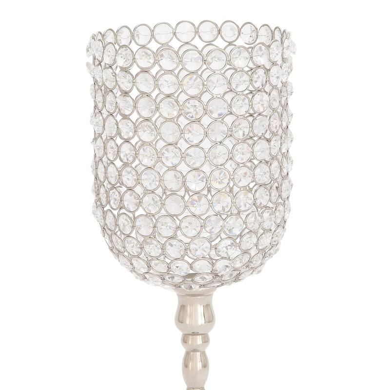 Aluminum Metal Single Candle Room Hurricane Lamp - Silver - Roche River Decor - 6"W x 6"L x 19"H
