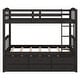 preview thumbnail 8 of 14, Twin over Twin Wood Black Bunk Bed with Trundle and Drawers