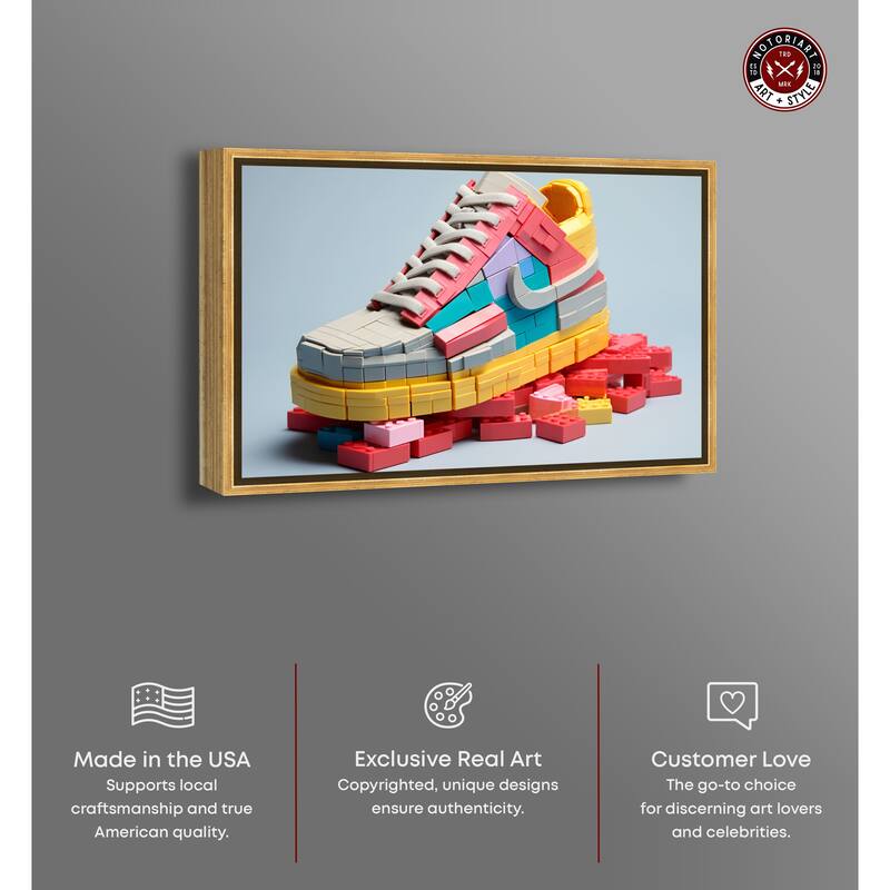 Notoriart Toy Sneaker Pastel Framed Sneaker 1 Piece Canvas Wall Art
