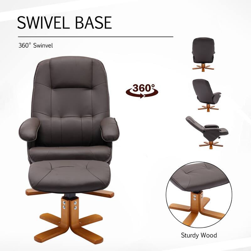 Brown Swivel Recliner Chair with Ottoman