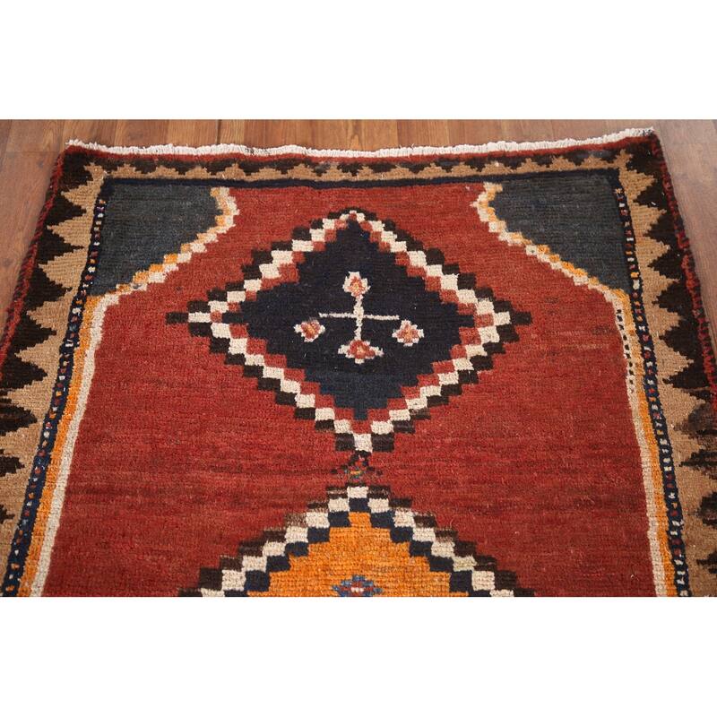Orange Qashqai Persian Vintage Area Rug Handmade Wool Carpet - 3'3"x 6'1"