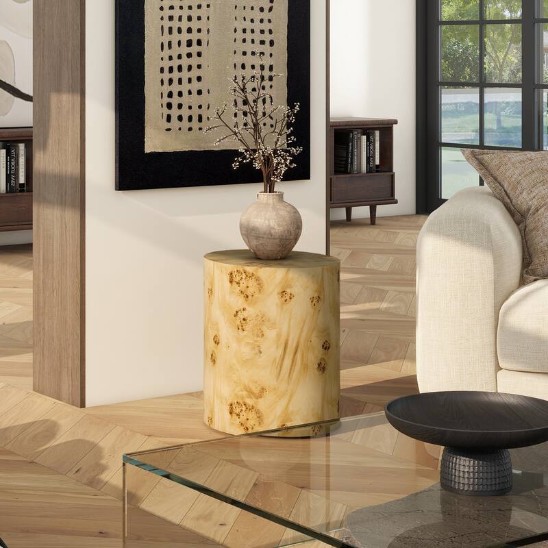 Nebula 20" Burl Wood Accent Oval Pillar Side Table