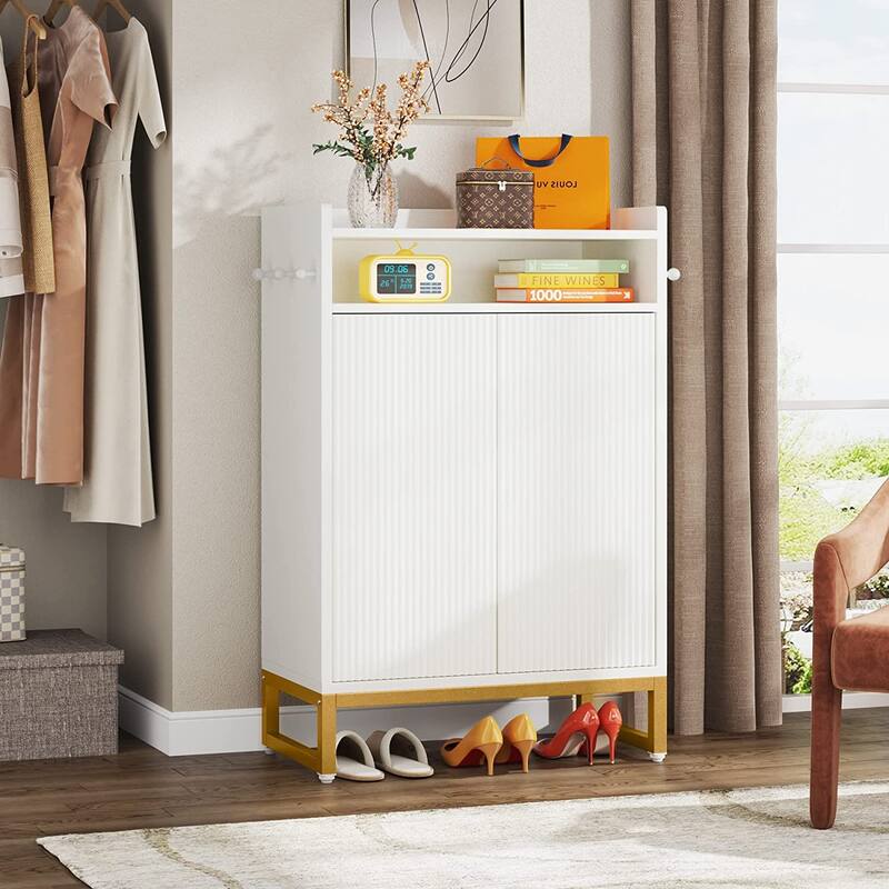 5Tier Shoe with Open Shelves and Hooks, Modern Shoe Organizer