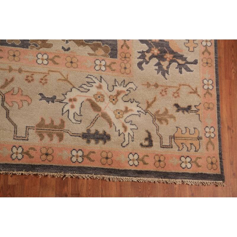 Gray Oushak Indian Large Rug Hand-Knotted Wool Carpet - 10'0"x 13'10"