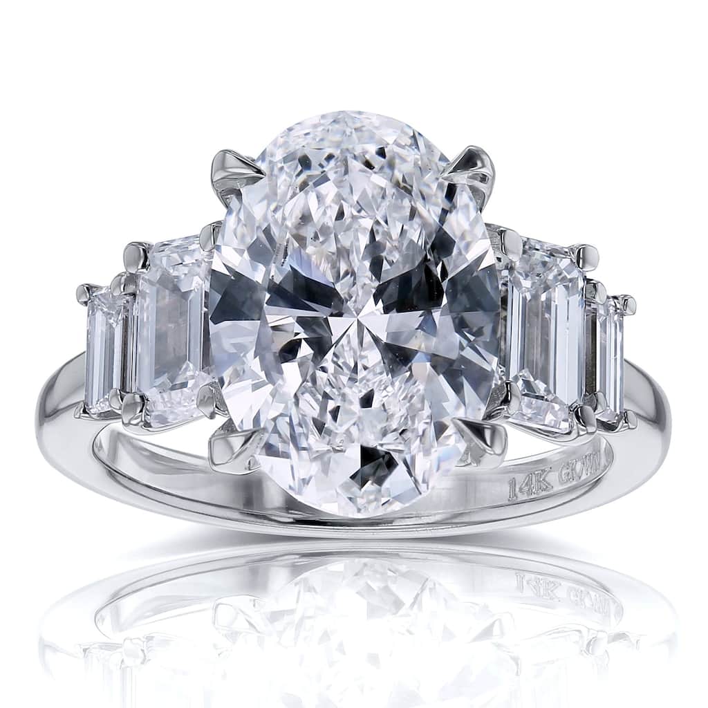 Kobelli 5.4 Carats Oval Emerald & Baguette Diamond 14k Solid Gold 5-Stone Heather Ring (EF/VS, Certified)